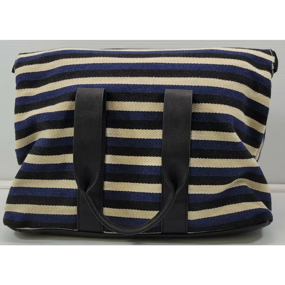 c4) Splendid Women's Hobo Tote Cotton Striped Bag Blue Black White